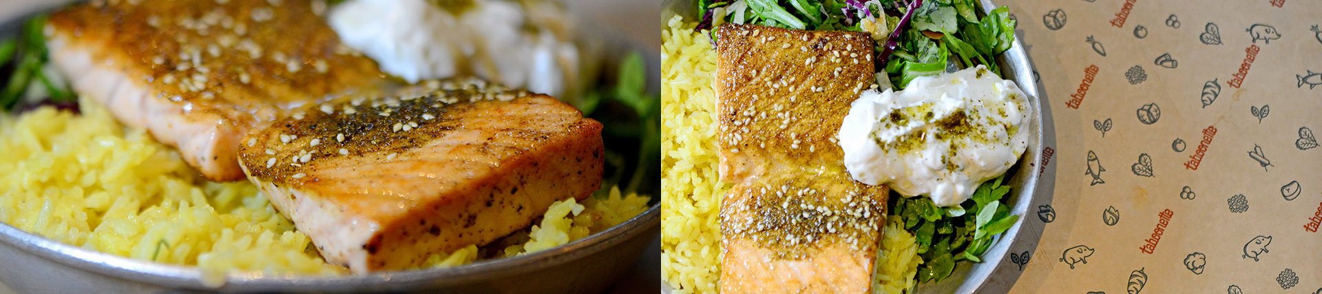 Salmon, rice and salad